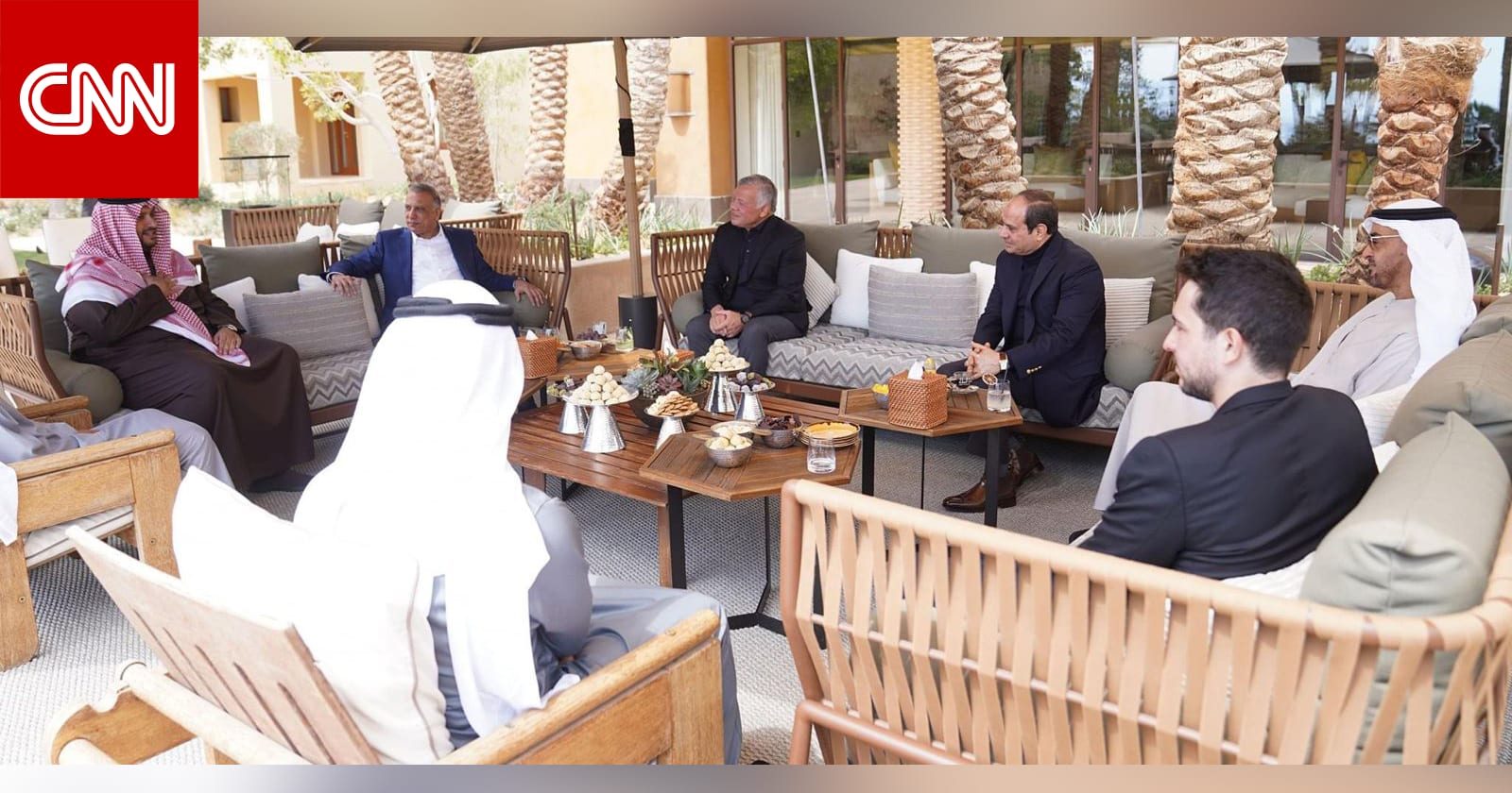 بحضور سعودي.. لقاء يجمع الملك عبدالله ومحمد بن زايد والسيسي والكاظمي