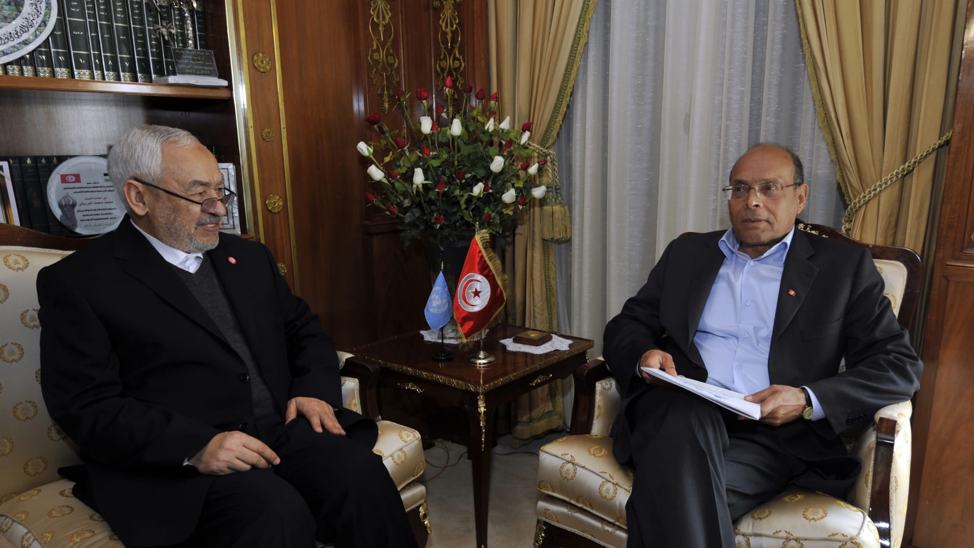 لقاء سابق بين الرئيس التونسي الأسبق منصف المرزوقي وراشد الغنوشي زعيم حزب حركة النهضة 