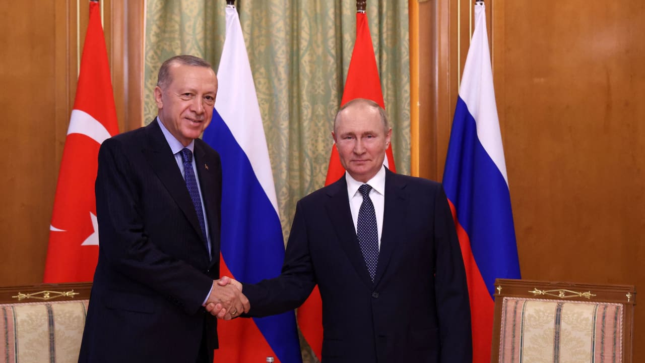 جانب من لقاء الرئيس الروسي فلاديمير بوتين ونظيره التركي رجب طيب أردوغان في سوتشي