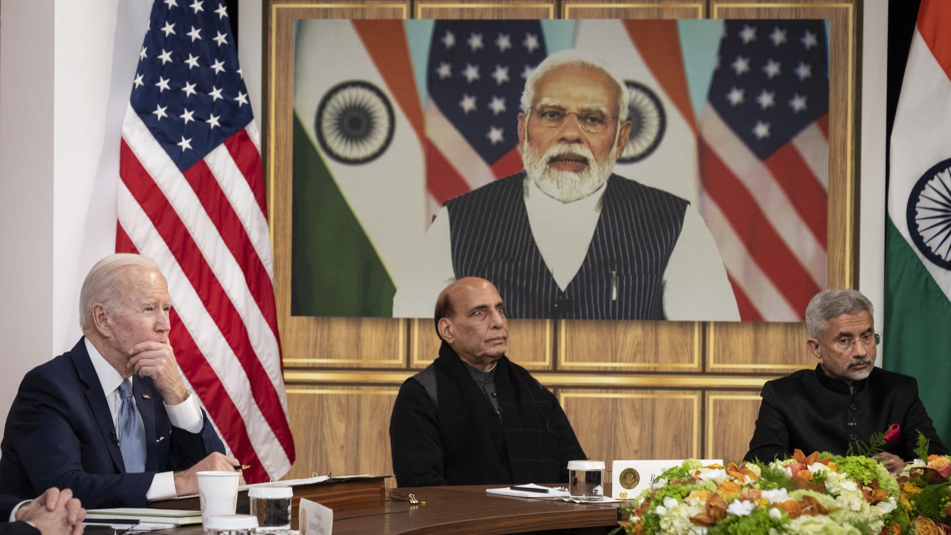 الرئيس الأمريكي جو بايدن خلال اجتماع افتراضي مع رئيس الوزراء الهندي ناريندرا مودي