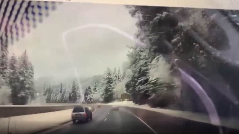 كاميرا مراقبة ترصد لحظة سقوط شجرة عملاقة على سيارة مسرعة فجأة