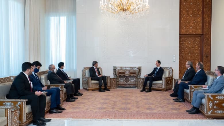 جانب من لقاء الرئيس السوري بشار الأسد و وزير الخارجية الإماراتي الشيخ عبدالله بن زايد